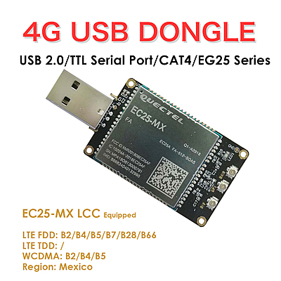 4G LTE USB Dongle with Quectel EC25 Series LCC Modem, SIM Slot, GPS, USB-A or 4PIN PH2.0 for IoT and M2M Applications