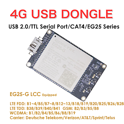 4G LTE USB Dongle with Quectel EG25-G LCC Modem, SIM Slot, GPS, USB-A or 4PIN PH2.0 for Global LTE Networks