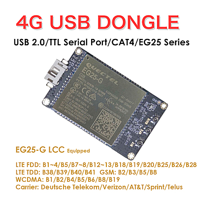 4G LTE USB Dongle with Quectel EG25-G LCC Modem, SIM Slot, GPS, USB-A or 4PIN PH2.0 for Global LTE Networks