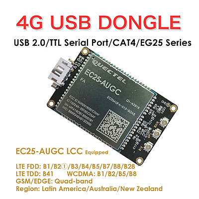 4G LTE USB Dongle with Quectel EC25 Series LCC Modem, SIM Slot, GPS, USB-A or 4PIN PH2.0 for IoT and M2M Applications