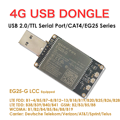 4G LTE USB Dongle with Quectel EG25-G LCC Modem, SIM Slot, GPS, USB-A or 4PIN PH2.0 for Global LTE Networks