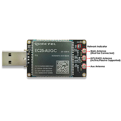 4G LTE USB Dongle with Quectel EC25 Series LCC Modem, SIM Slot, GPS, USB-A or 4PIN PH2.0 for IoT and M2M Applications