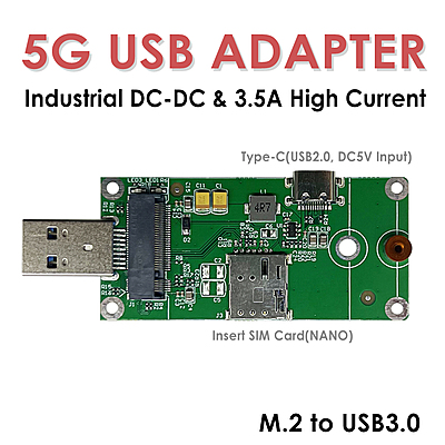 5G LTE USB Adapter M.2 (NGFF) to USB3.0 with Nano SIM Slot & Type-C Power – Supports Quectel RM500Q, RM520N, Fibocom FM160, and Other 5G M.2 Modules