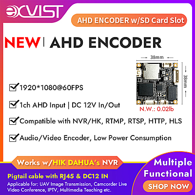 Low Latency 1080P60 AHD Encoder w/H.265 | RTMP/SRT/HLS Streaming | SD Card & Multi-NVR Sync