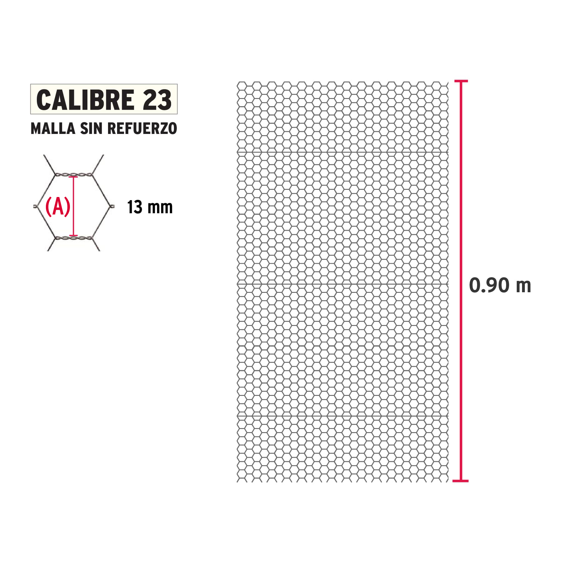Rollo malla hexagonal cal.23, 0.90x 45m, abertura 13mm, 16kg-MAHE-1309 / 44655