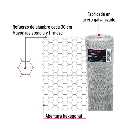 Rollo malla hexagonal cal.22, 1x 45m, abertura 25mm, 13kg - MAHE-2510 / 44656