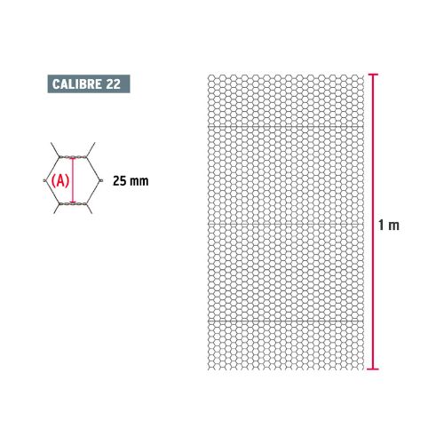 Rollo malla hexagonal cal.22, 1x 45m, abertura 25mm, 13kg - MAHE-2510 / 44656
