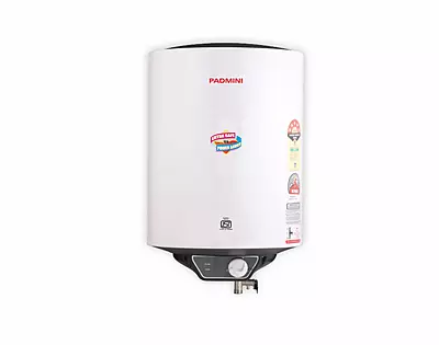 The sleek Padmini Electric Water Heater Majesty 15L installed on a modern bathroom wall in Gurgaon. The sleek Padmini Electric Water Heater Majesty 15L installed on a modern bathroom wall in Gurgaon.