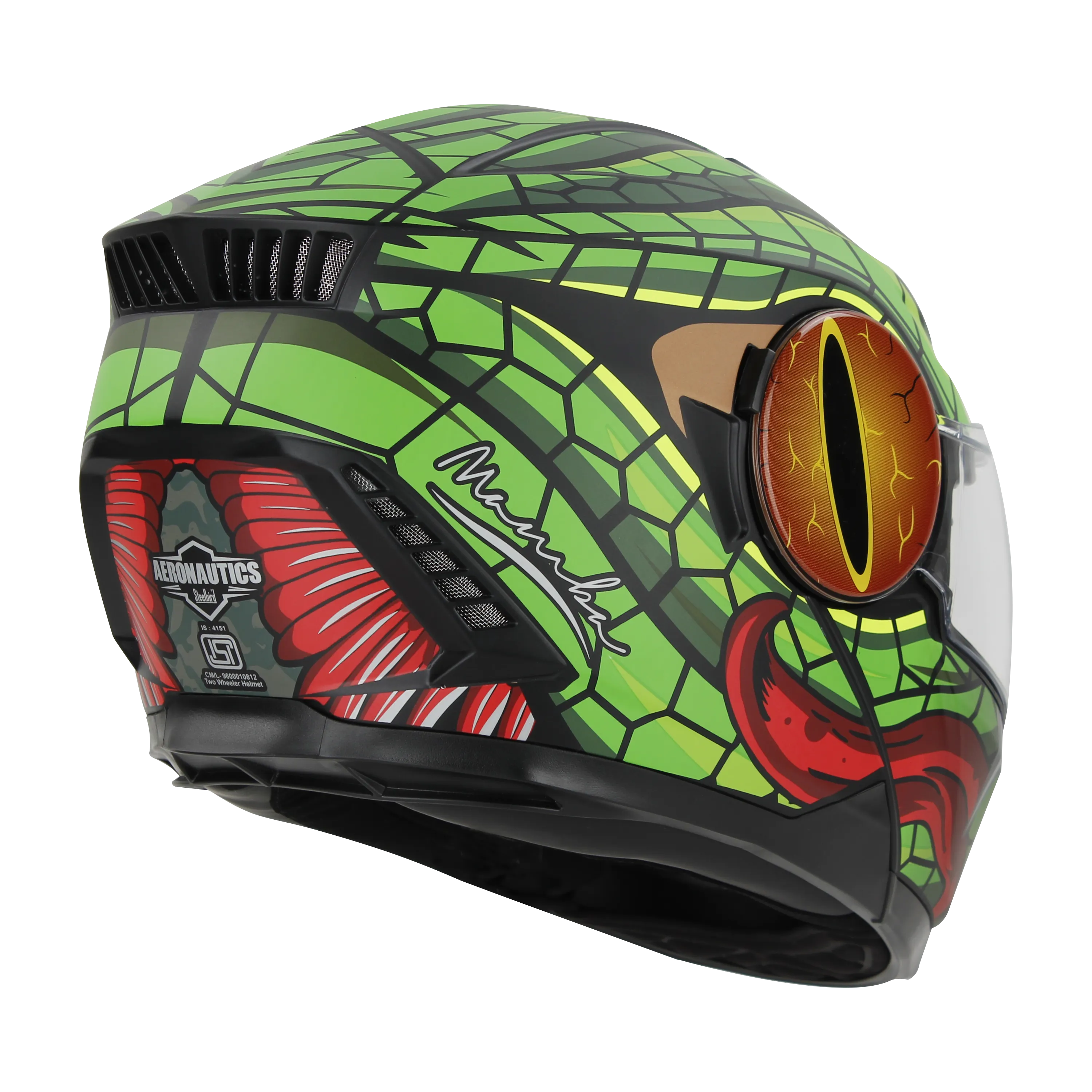 STEELBIRD SBH-40 ISS MAMBA GLOSSY BLACK/GREEN C/V 580 MM