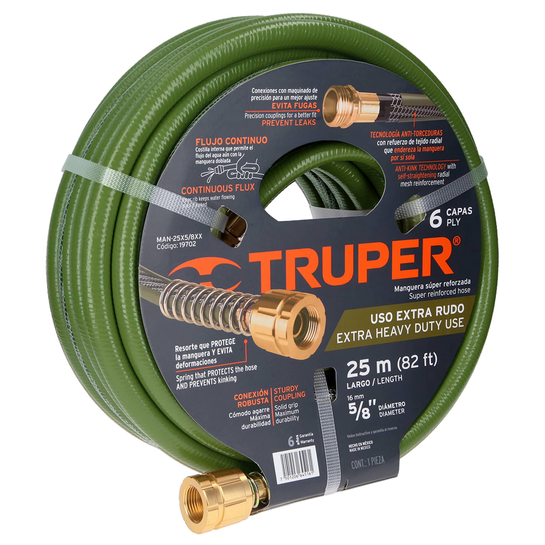 Manguera 3/4', flujo continuo 6 capas, conexiones metal, 30m - MAN-30X3/4XX / 100148