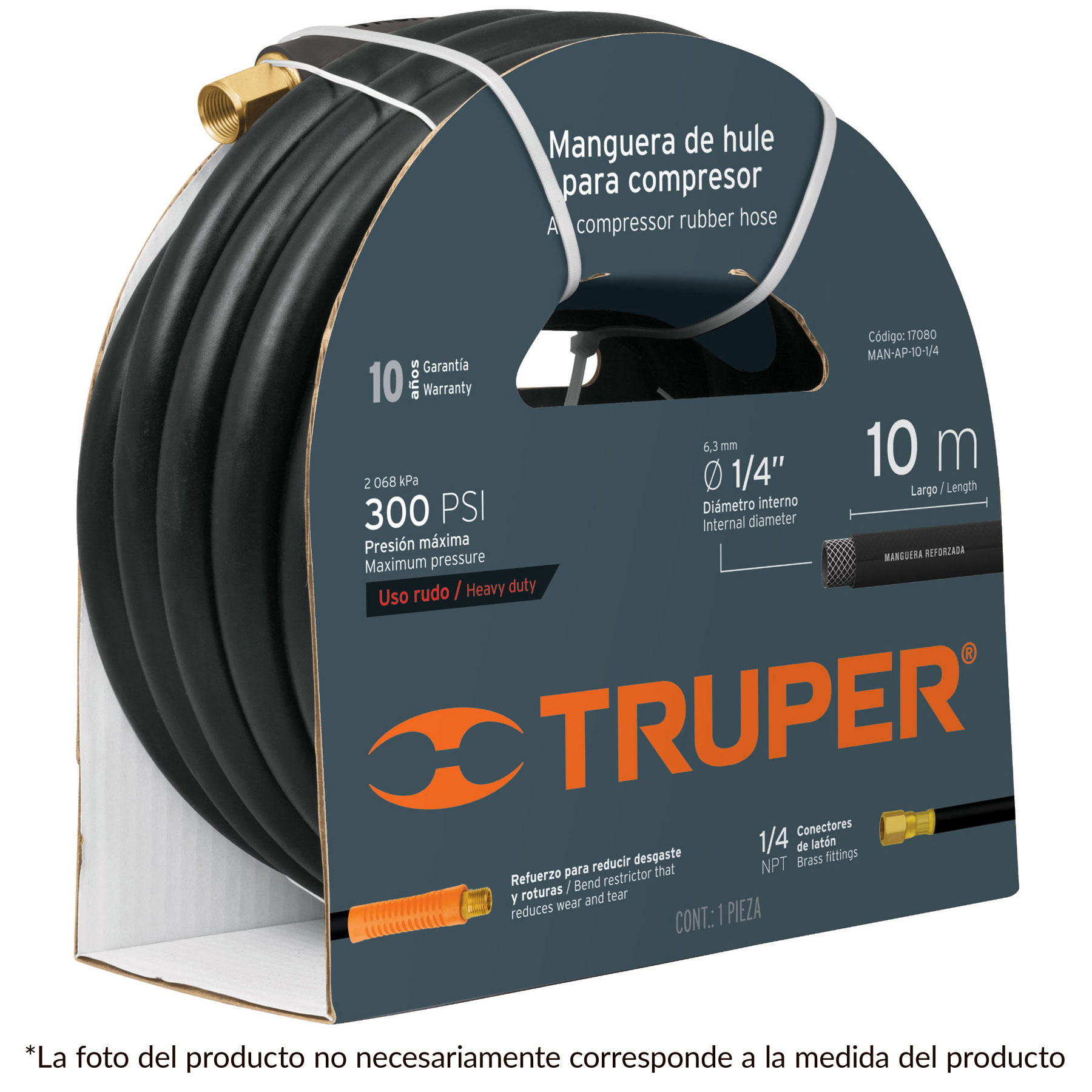 Rollo de 10 m de manguera 1/2' de hule para compresor - MAN-AP-10-1/2 / 17085