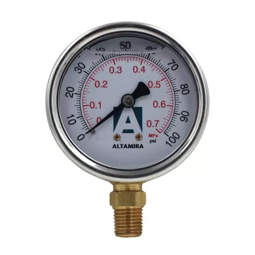 Manometro Altamira Glicerina 0-100PSI 1/4"M - MAN0-100G