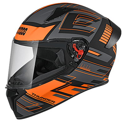 STUDDS THUNDER D3 MATT BLACK N10 ORANGE C/V (XL) WITH SPOILER AND MIRROR VISOR