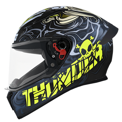 STUDDS THUNDER D9 MATT BLACK N5 YELLOW C/V (XL) WITH SPOILER AND MIRROR VISOR