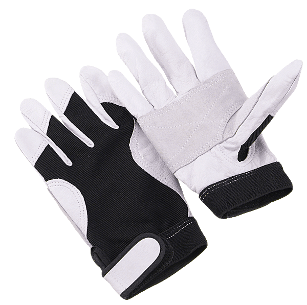 Split goatskin, double palm, black spandex back