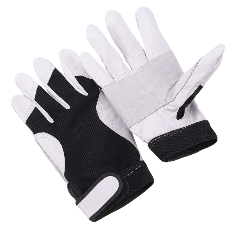 Split goatskin, double palm, black spandex back