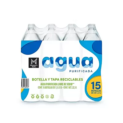 MEMBERS MARK AGUA PURIFICADA 15 PZAS DE 1.5 LT C/U