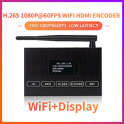 H.265 1080P@60FPS WiFi HDMI Encoder w/OLED Screen & Loopout | Wireless RTMP/RTSP/SRT for Live Events, Mobile Broadcasting & Surveillance
