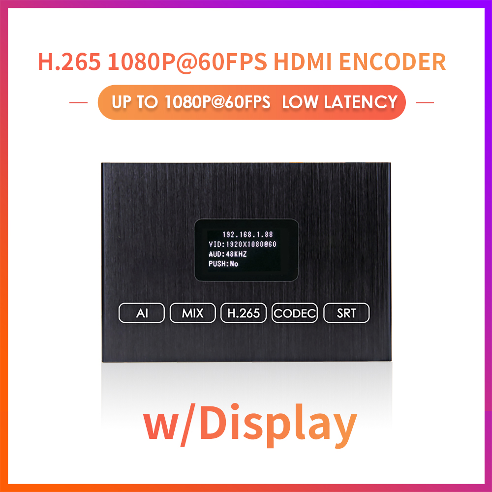 1080P H.265 HDMI Encoder with HDMI Loopout, SD Card Recording, OLED Display, RTMP/RTSP/SRT/TS/ONVIF, for YouTube Facebook IPTV