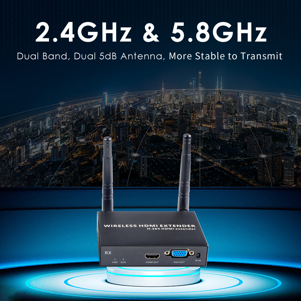 1080P@60FPS Wireless VGA & HDMI Extender – 656ft Range, 1-to-8 Receivers, Industrial-Grade