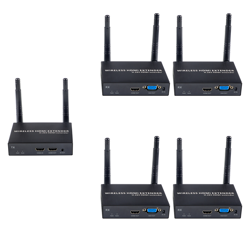1080P@60FPS Wireless HDMI & VGA Extender – 328ft Range, 1-to-4 Receivers, Dual Output Support