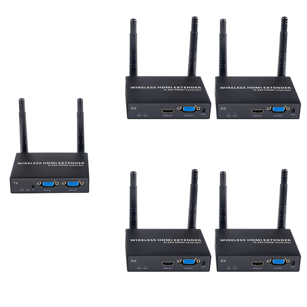 1080P@60FPS Wireless VGA & HDMI Extender – 656ft Range, 1-to-8 Receivers, Industrial-Grade