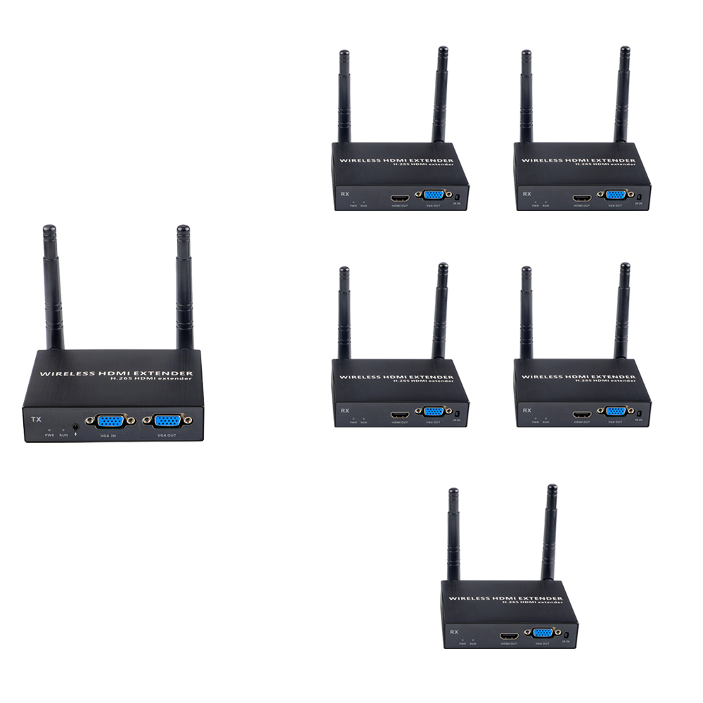 1080P@60FPS Wireless VGA & HDMI Extender – 656ft Range, 1-to-8 Receivers, Industrial-Grade