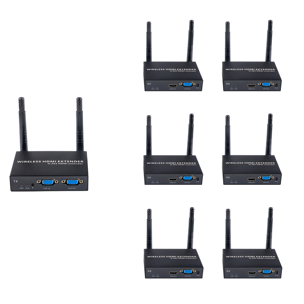 1080P@60FPS Wireless VGA & HDMI Extender – 656ft Range, 1-to-8 Receivers, Industrial-Grade