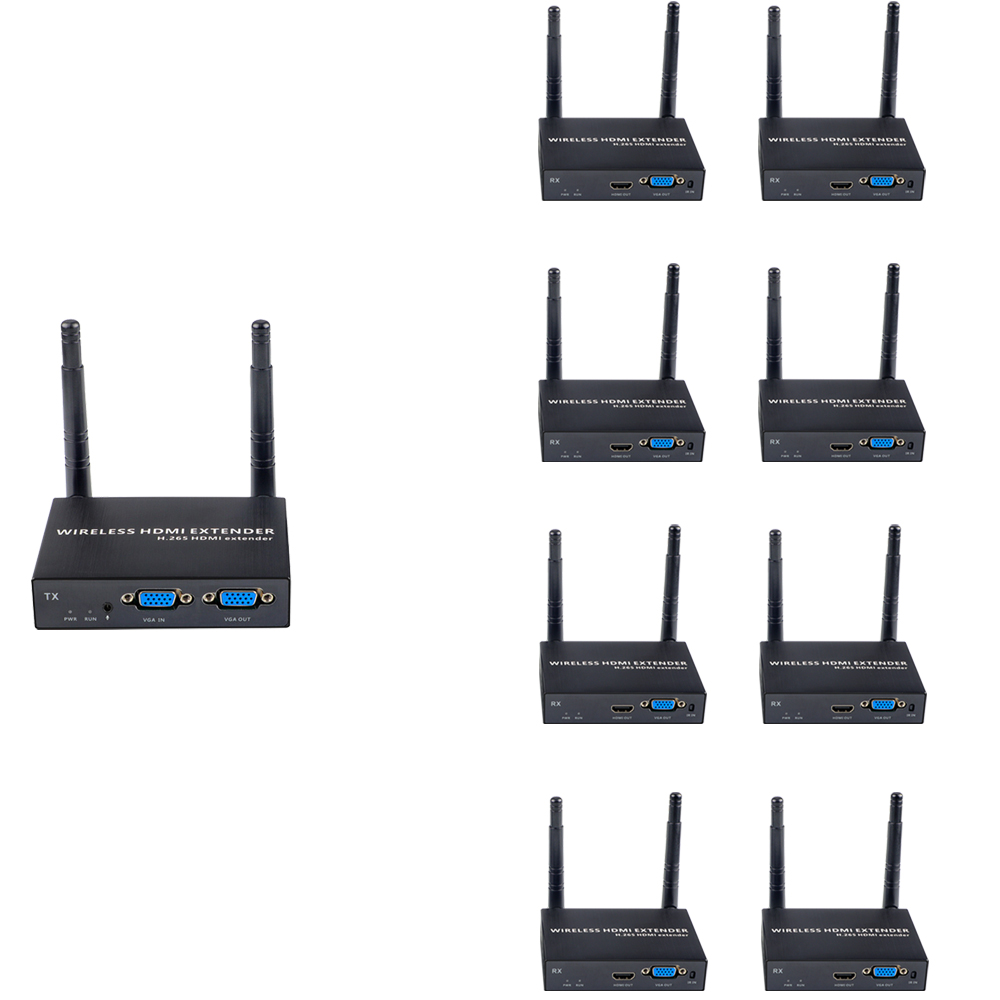 1080P@60FPS Wireless VGA & HDMI Extender – 656ft Range, 1-to-8 Receivers, Industrial-Grade