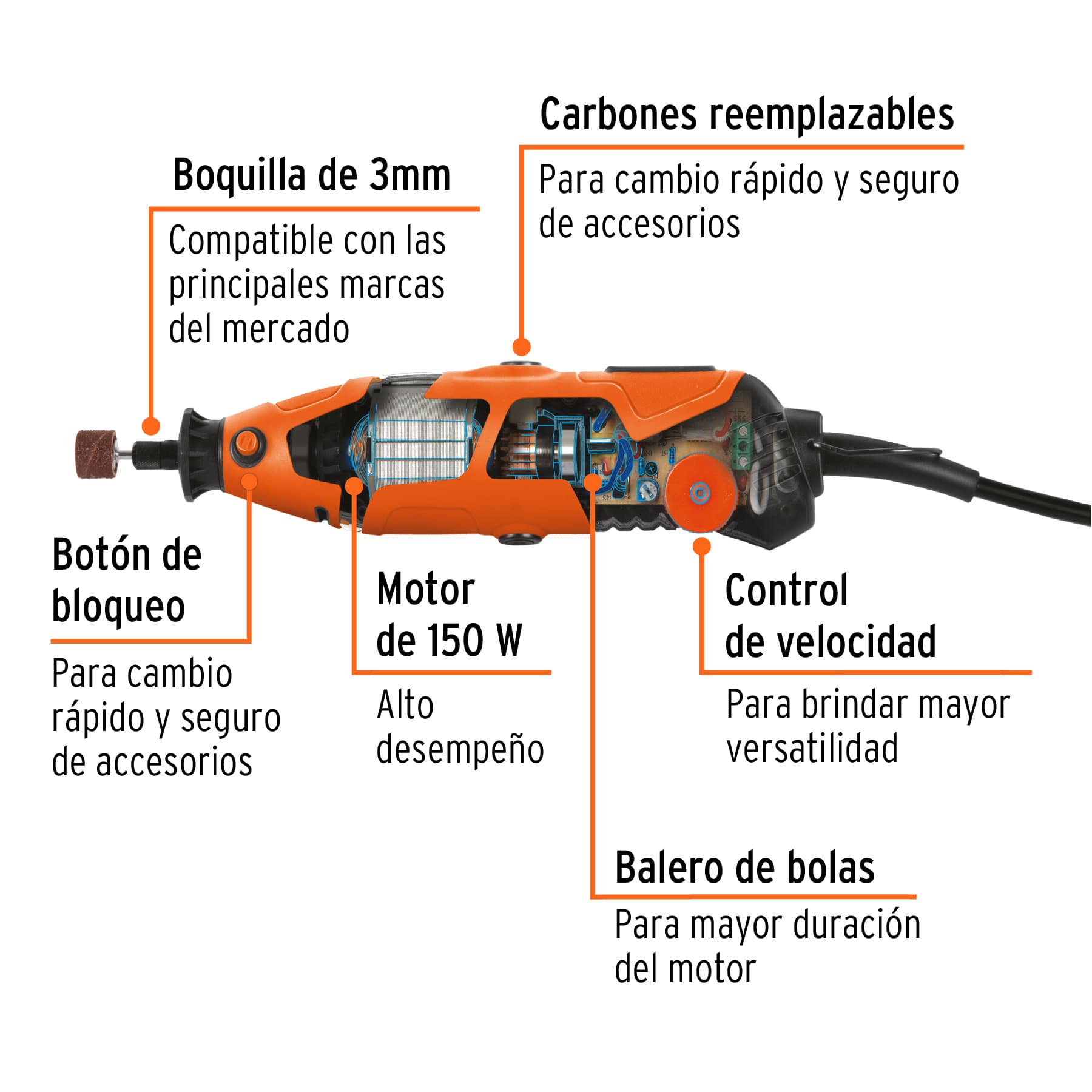 Herramienta rotativa profesional 150 W con 97 accesorios - MOTO-A2 / 17449