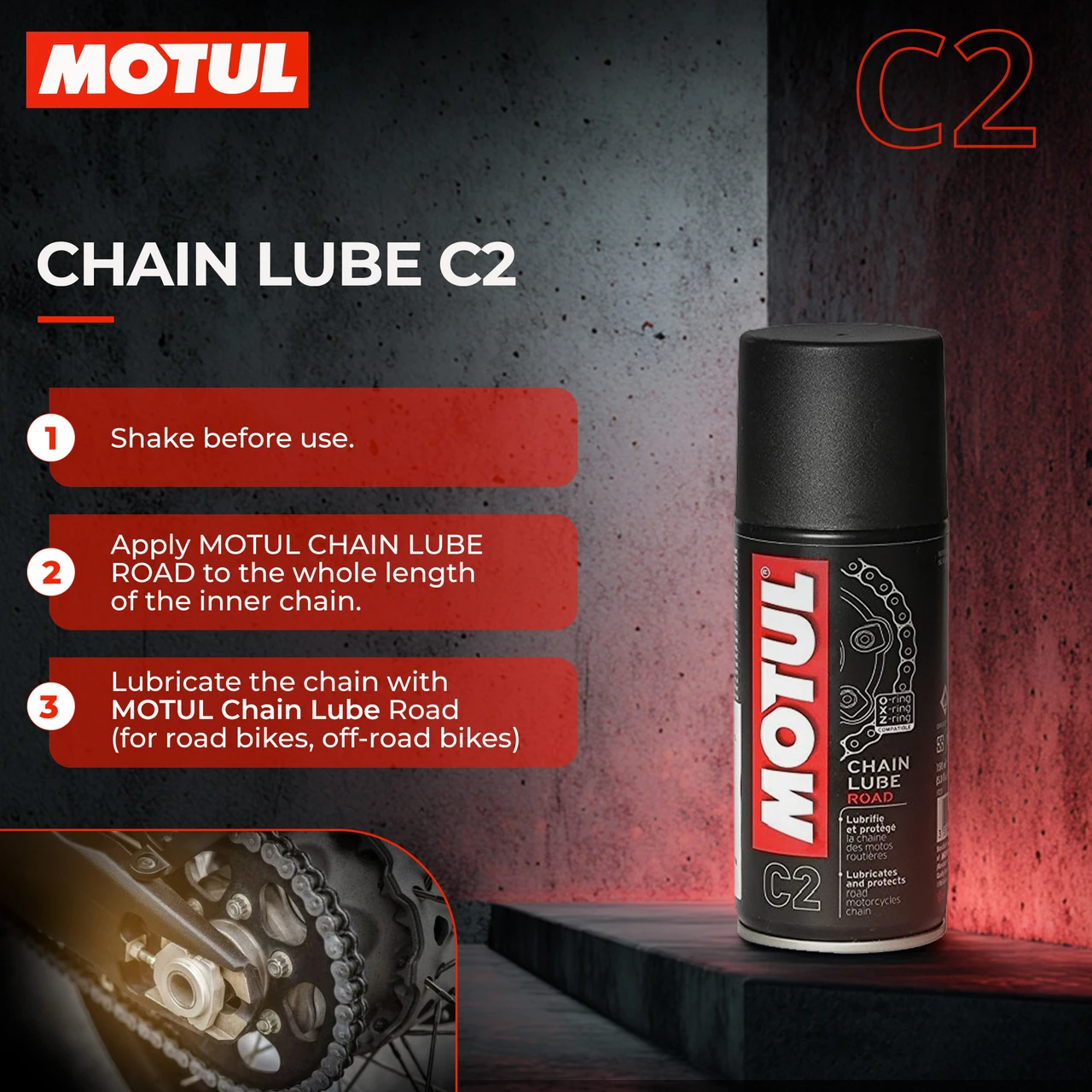 MOTUL C1-C2 CHAIN MAINTENANCE KIT 300ML MOTUL C1-C2 CHAIN MAINTENANCE KIT 300ML