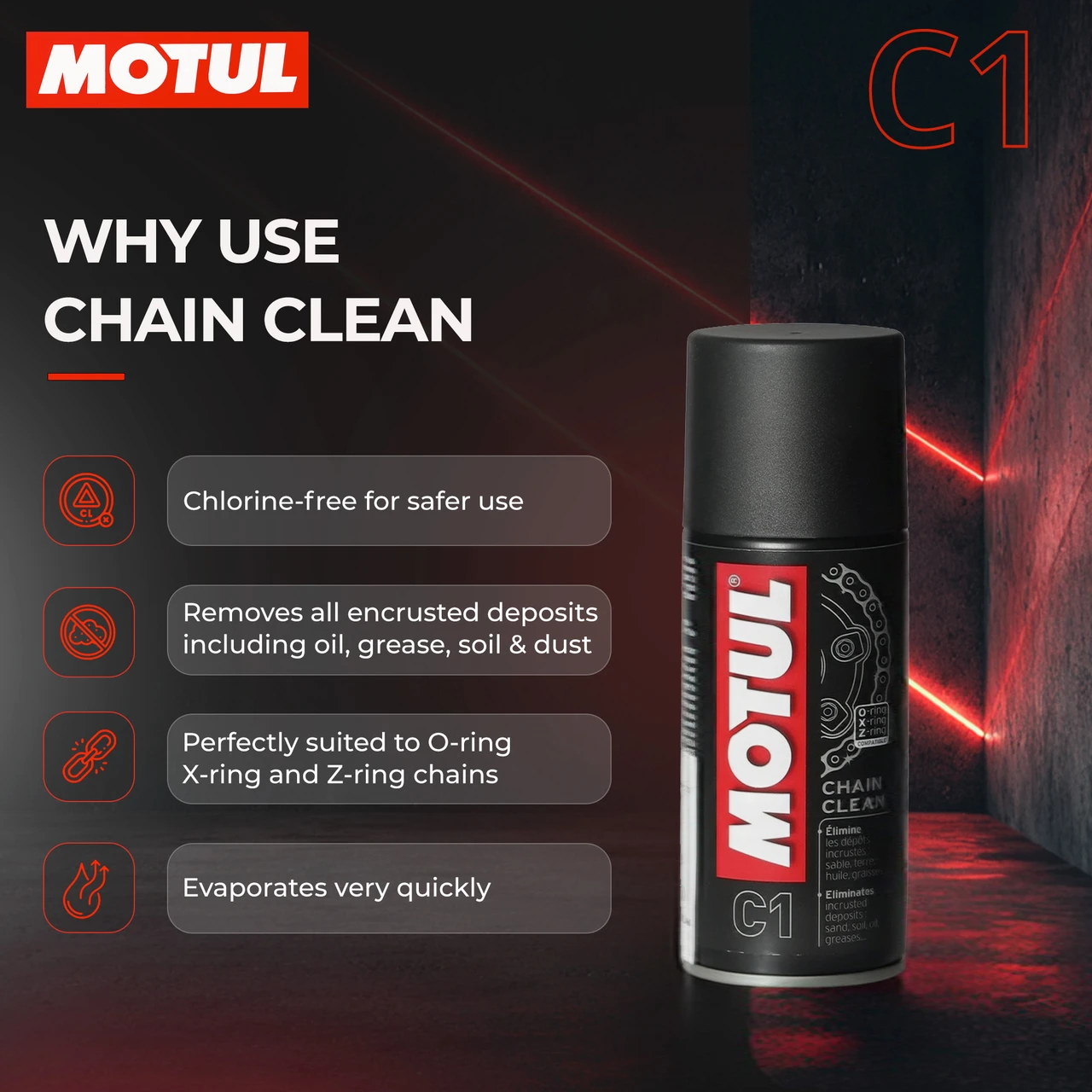 MOTUL C1-C2 CHAIN MAINTENANCE KIT 300ML MOTUL C1-C2 CHAIN MAINTENANCE KIT 300ML