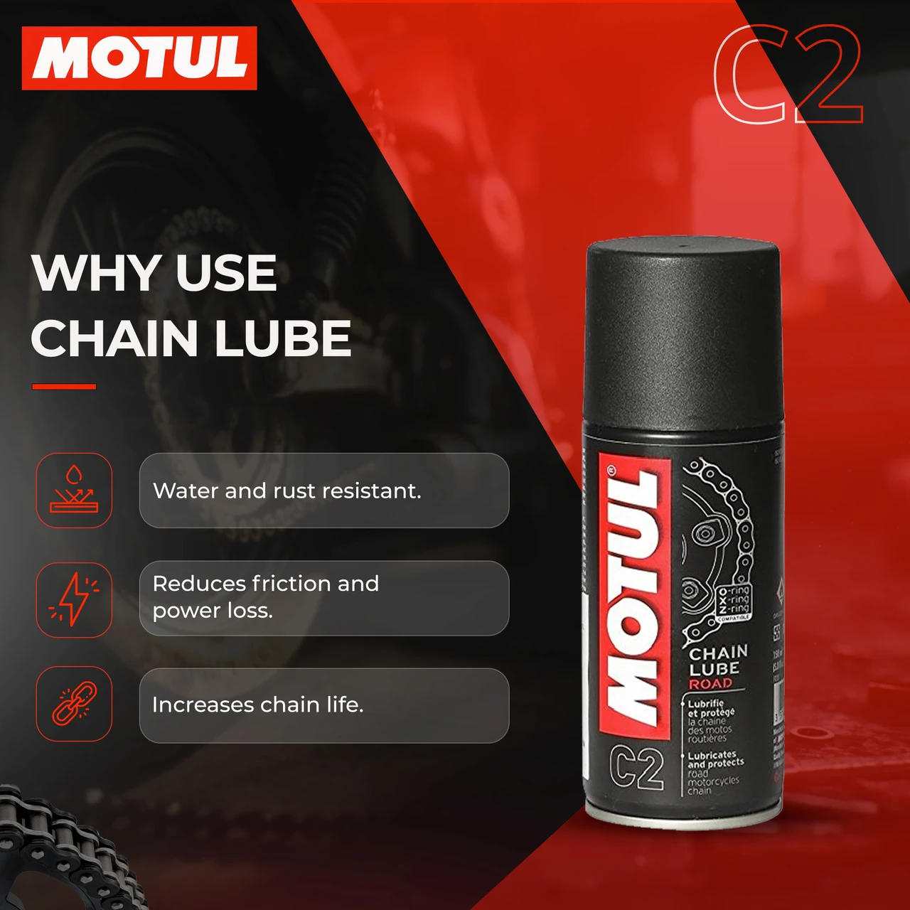 MOTUL C1-C2 CHAIN MAINTENANCE KIT 300ML MOTUL C1-C2 CHAIN MAINTENANCE KIT 300ML