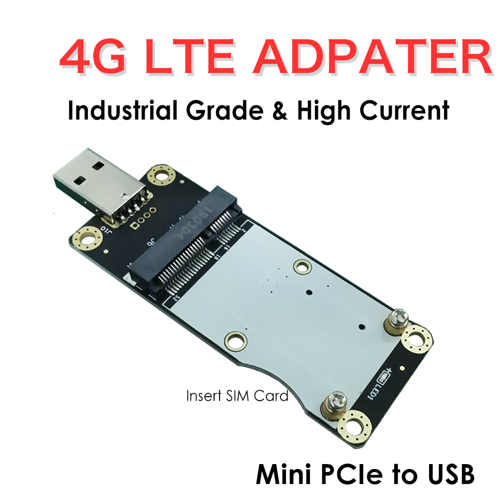 4G LTE Mini PCIe to USB 2.0 Adapter with SIM Slot – Industrial Adapter for Quectel EC25/EC20 and Other WWAN Modules, Ideal for Routers, IoT, CCTV & M2M Devices