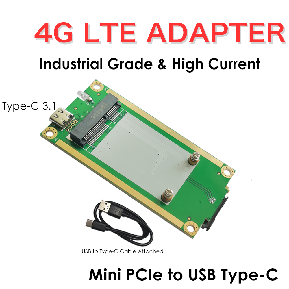 4G LTE Industrial Mini PCIe to USB Type-C 3.1 Adapter with SIM Slot – USB 2.0 Interface for Quectel EC25/EC20, Ideal for IoT, Raspberry Pi, Industrial Networking