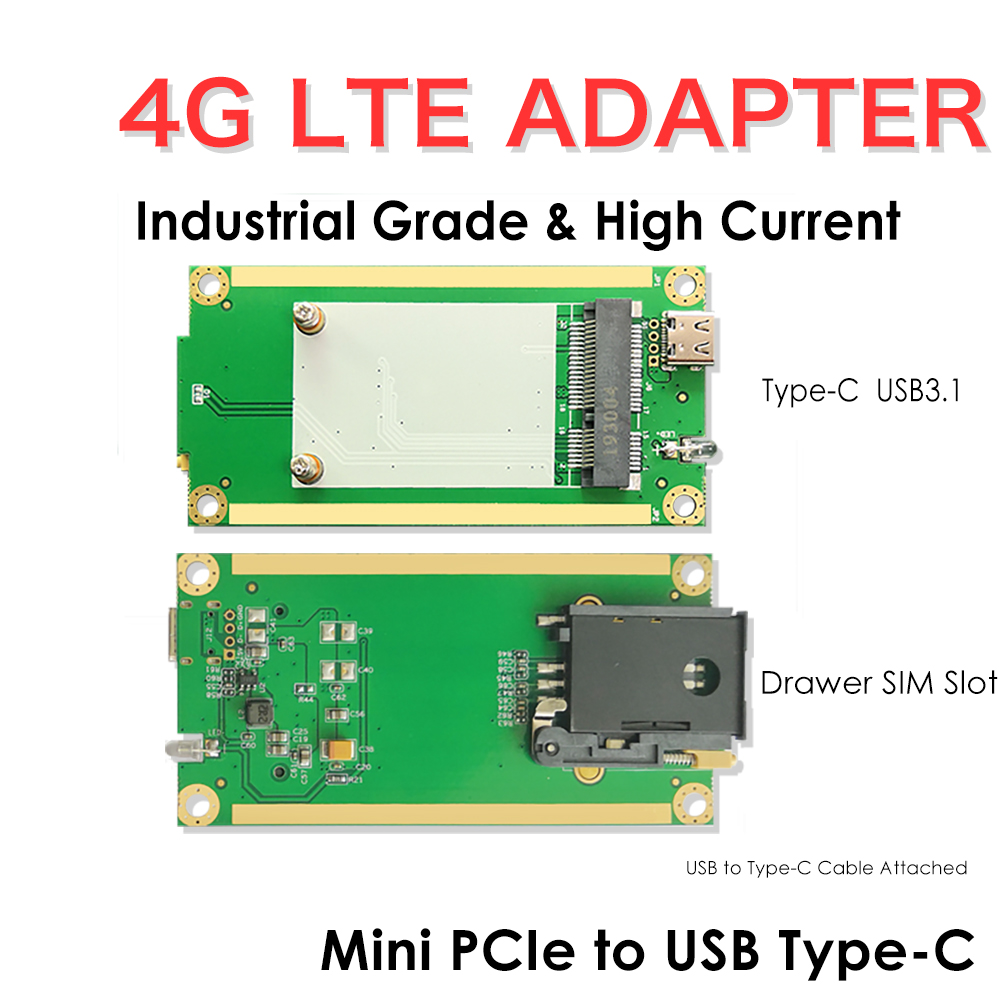 4G LTE Industrial Mini PCIe to USB Type-C 3.1 Adapter with SIM Slot – USB 2.0 Interface for Quectel EC25/EC20, Ideal for IoT, Raspberry Pi, Industrial Networking