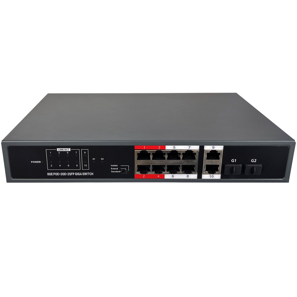 8-Port Gigabit PoE+ Switch with 2 SFP Slots | 150W Budget | 30W per Port | DIN Rail Mount | Non-Managed