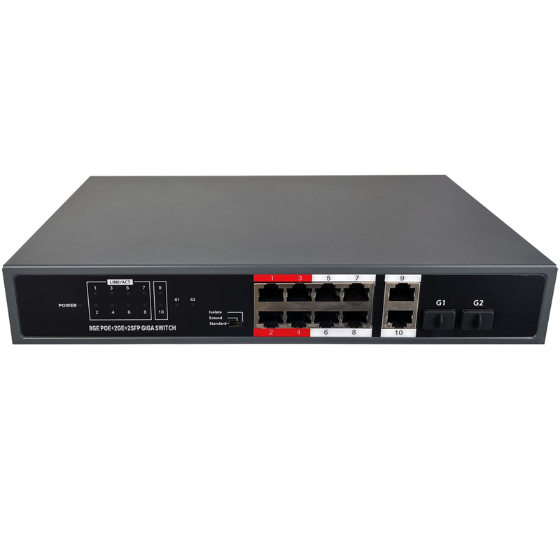 8-Port Gigabit PoE+ Switch with 2 SFP Slots | 150W Budget | 30W per Port | DIN Rail Mount | Non-Managed