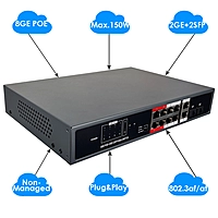 8-Port Gigabit PoE+ Switch with 2 SFP Slots | 150W Budget | 30W per Port | DIN Rail Mount | Non-Managed