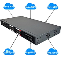 16-Port Gigabit PoE+ Switch with 2 SFP Slots | 260W Budget | 30W per Port | DIN Rail Mount | Non-Managed