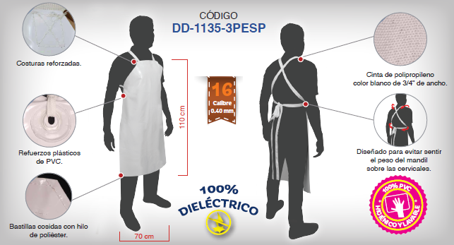 MANDIL BLANCO DE CHAROL .70 X 1.10 MTS