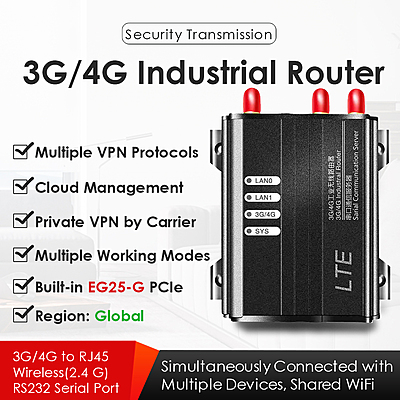 4G LTE Industrial Router with SIM Slot, Quectel EG25-G Mini PCIe (Global), 2.4GHz WiFi 300Mbps, DC 7–35V, Supports VPN, VPDN, PPTP, L2TP