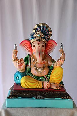 Feta Peshwa Ganpati | POP Ganpati | 18 Inches Height | MSKK-0006-POP-18-FETAP-PSKK-DNOA