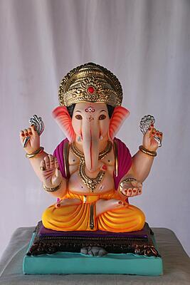 Chaurang Ganpati | POP Ganpati | 17 Inches Height | MSKK-0007-POP-17-CHAUR-PSKK-DNOA