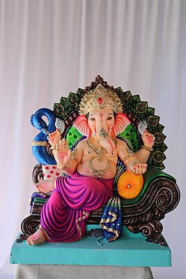 Mayur Furniture Ganpati | POP Ganpati | 25 Inches Height | MSKK-0050-POP-25-MAYUR-PSKK-DNOA