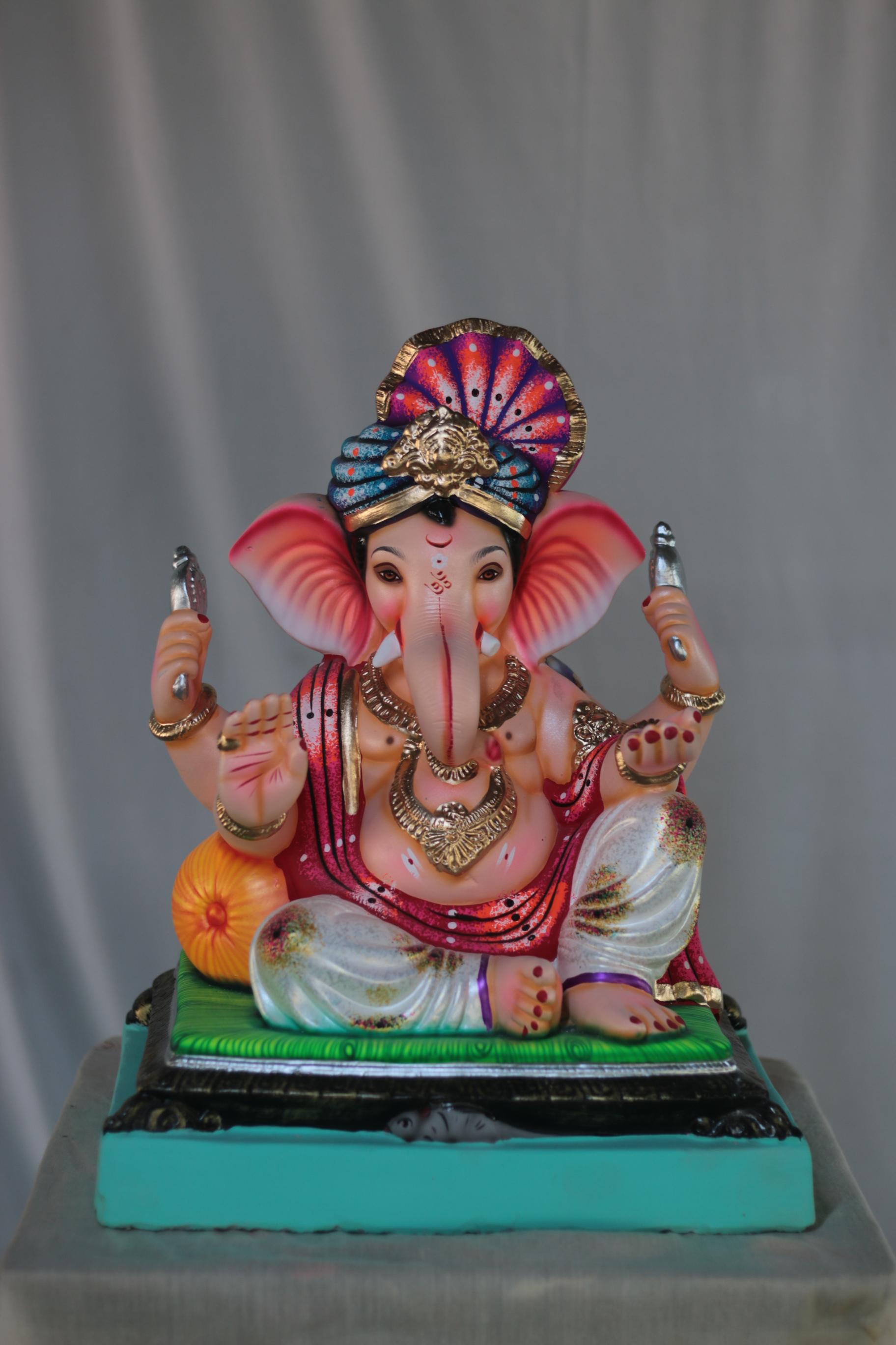 Feta Peshwa Ganpati | Shadu Mati Ganpati | 17 Inches Height | MSKK-0010-SHA-17-FETAP-PSKK-DNOA