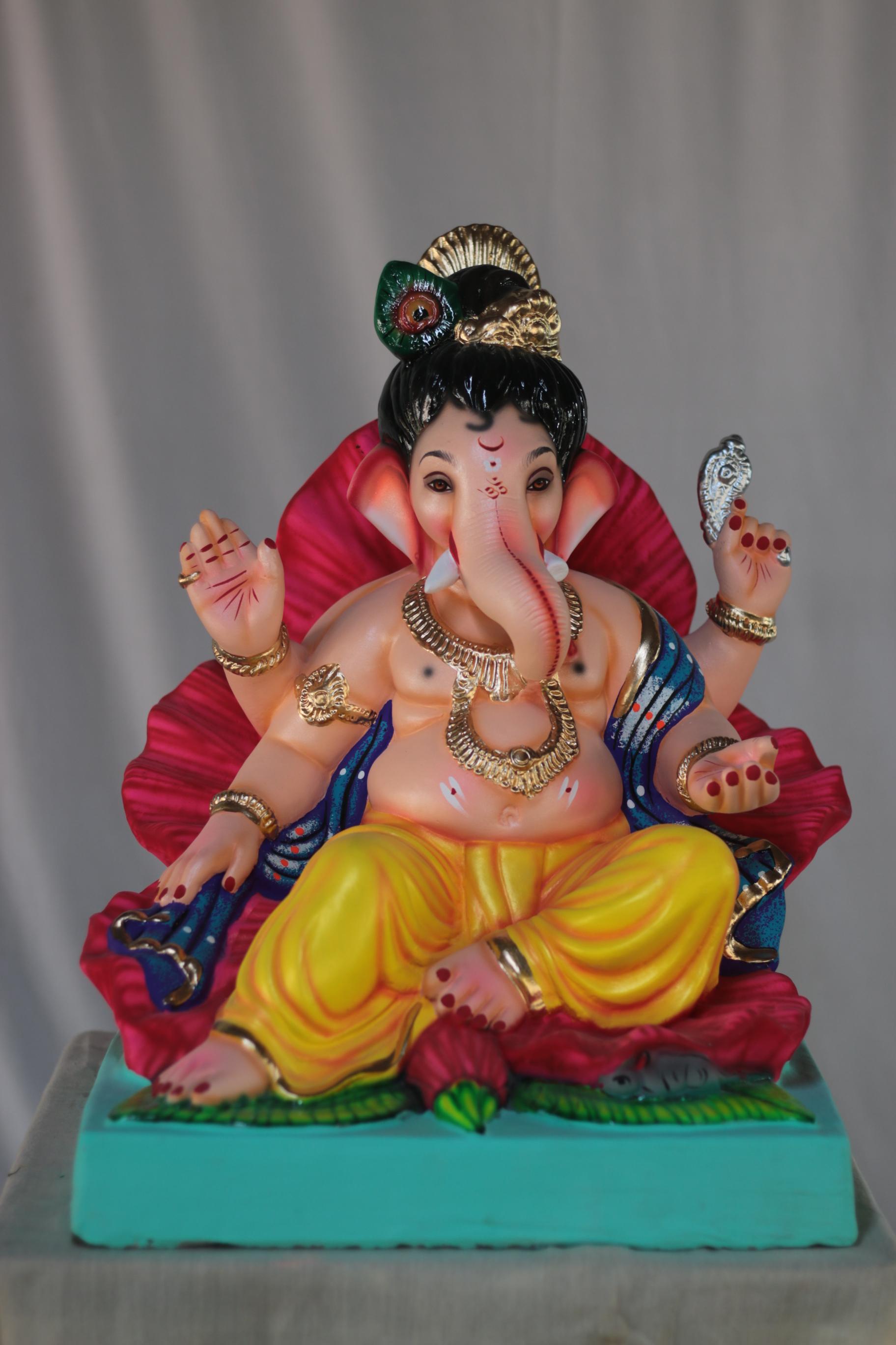 Phulwala Ganpati | Shadu Mati Ganpati | 18 Inches Height | MSKK-0029-SHA-18-PHULW-PSKK-DNOA