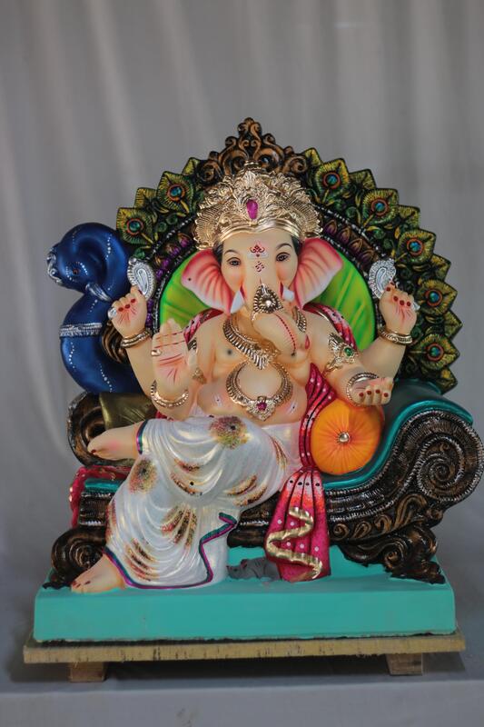 Mayur Furniture Ganpati | Shadu Mati Ganpati | 23 Inches Height | MSKK-0061-SHA-23-MAYUR-PSKK-DNOA
