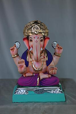 Chaurang Ganpati | Shadu Mati Ganpati | 12 Inches Height | MSKK-0070-SHA-12-CHAUR-PSKK-DNOA