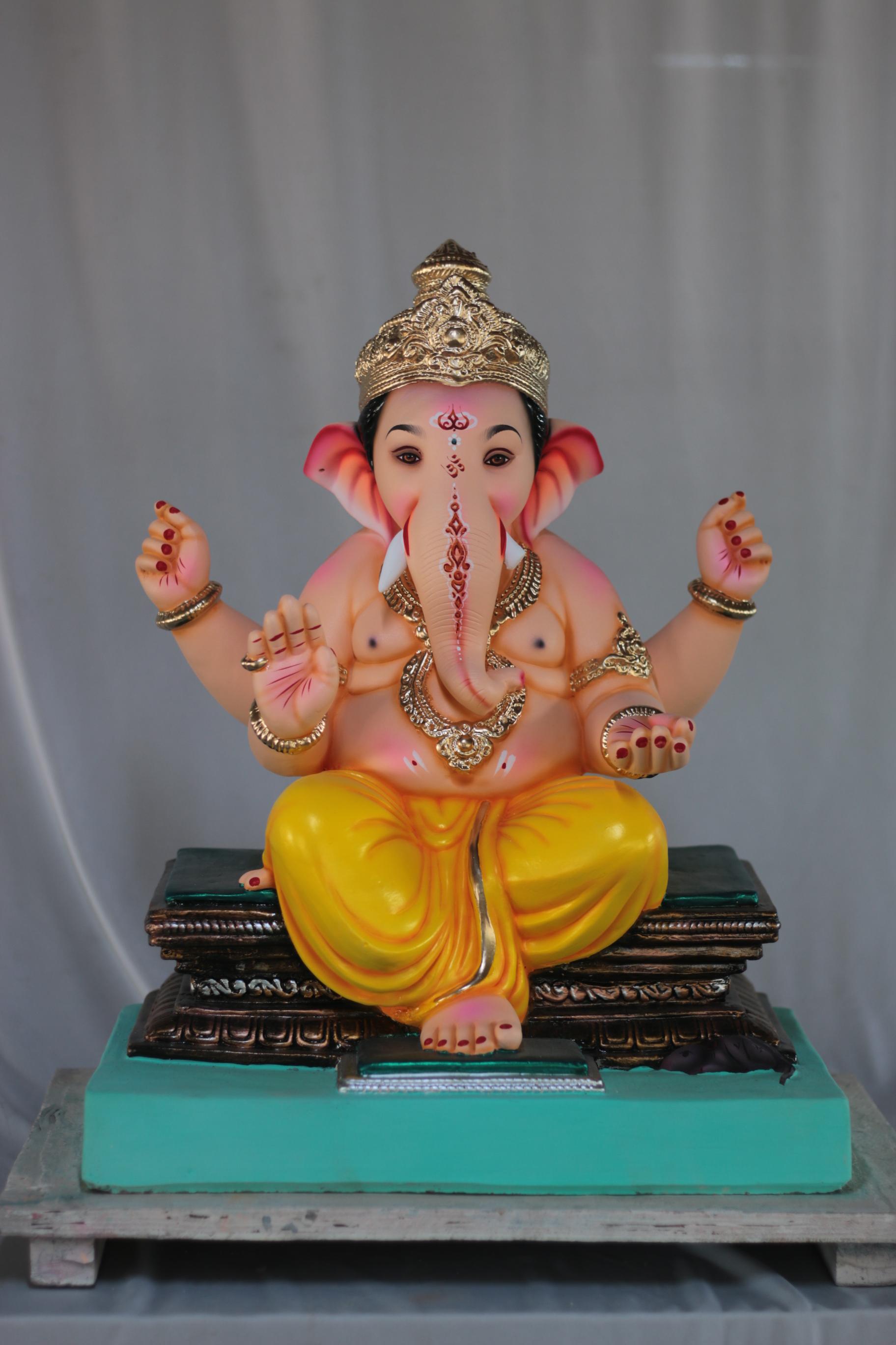 Chaurang Ganpati | Shadu Mati Ganpati | 21 Inches Height | MSKK-0079-SHA-21-CHAUR-PSKK-DNOA